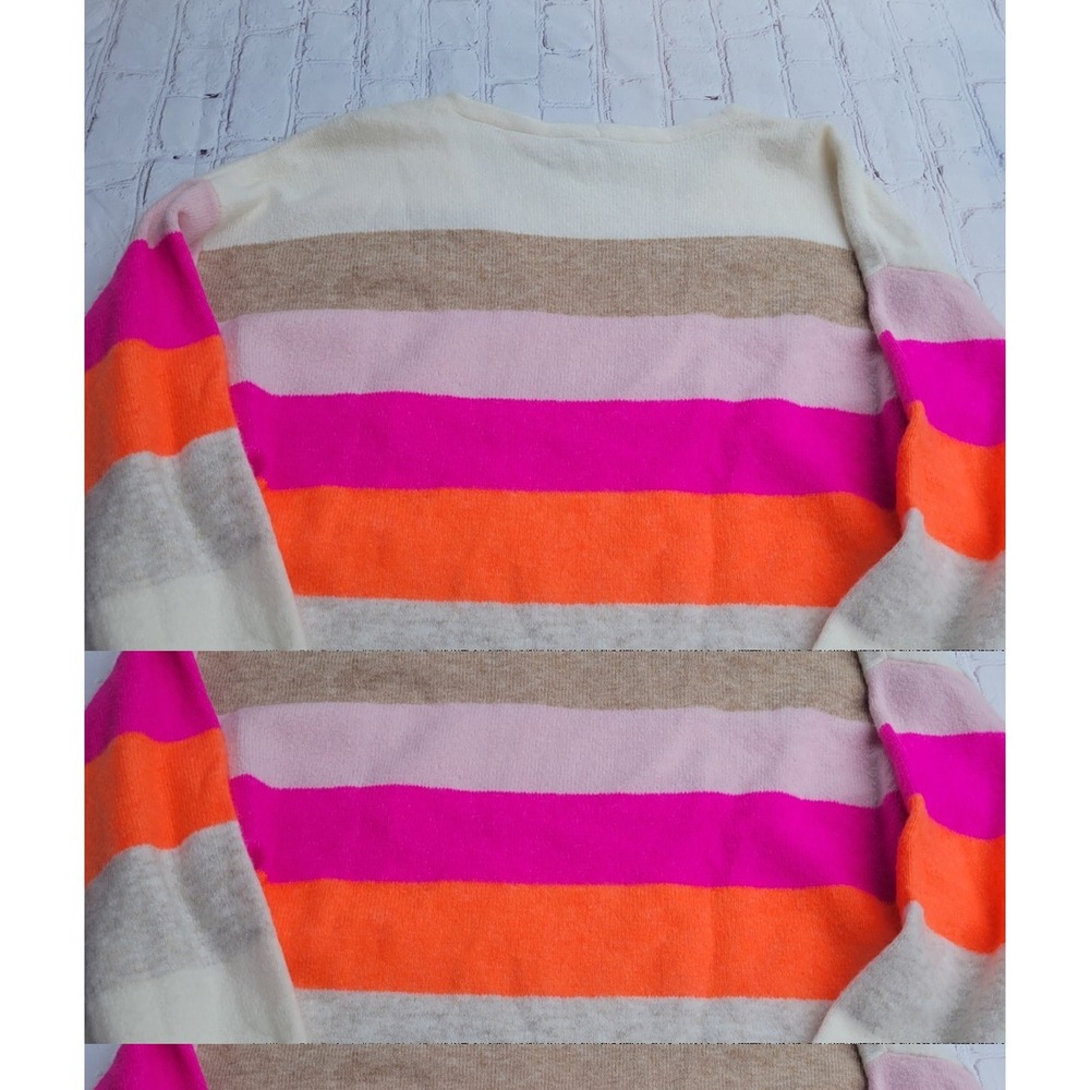 Loft Womens V-Neck Striped‎ Sweater Multicolor Pink Orange Cream Size L - Picture 4 of 7